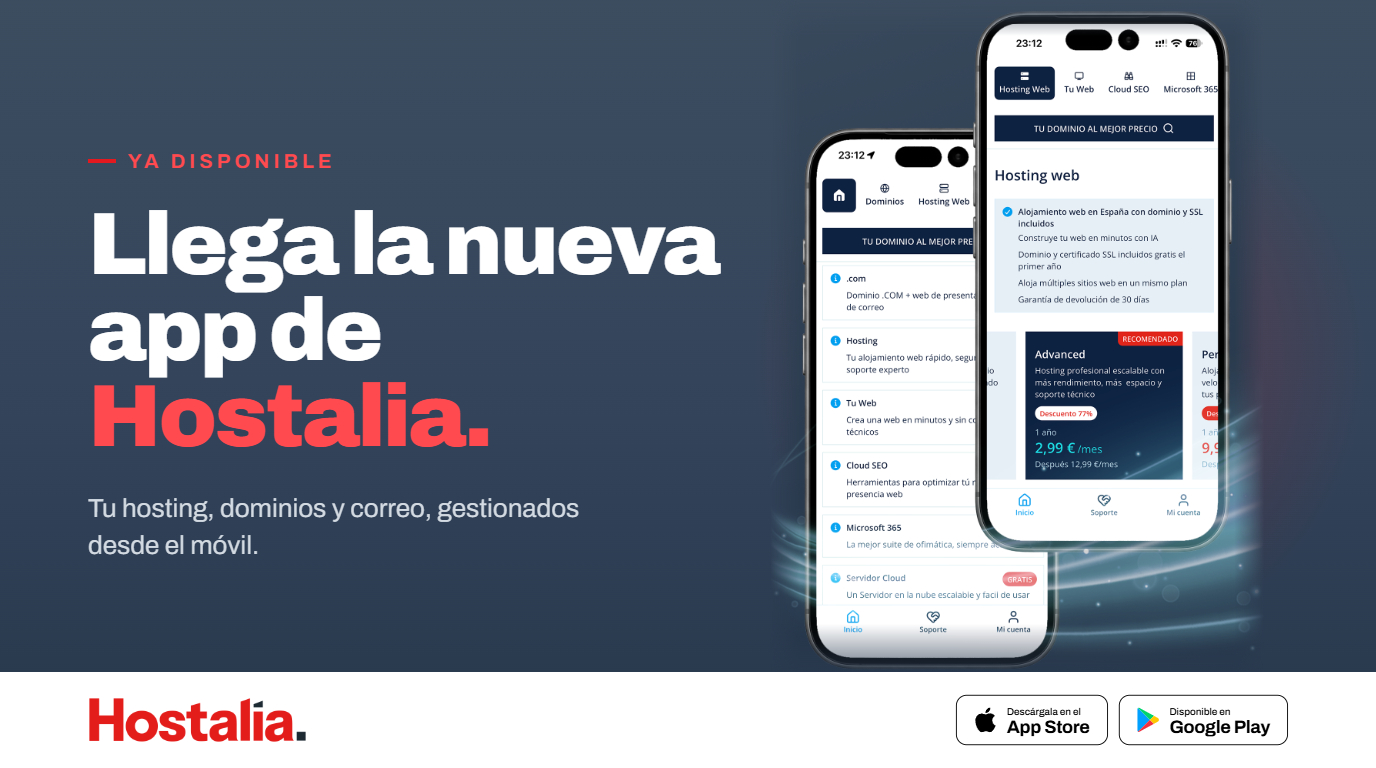 La nueva app de Hostalia para clientes. Gestiona tu web y correos desde el móvil